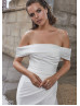 Off Shoulder Ivory Satin Slit Classic Wedding Dress